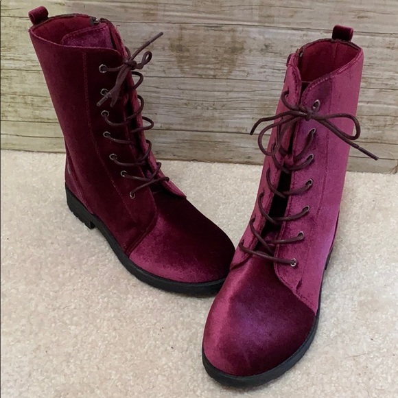 purple velvet combat boots